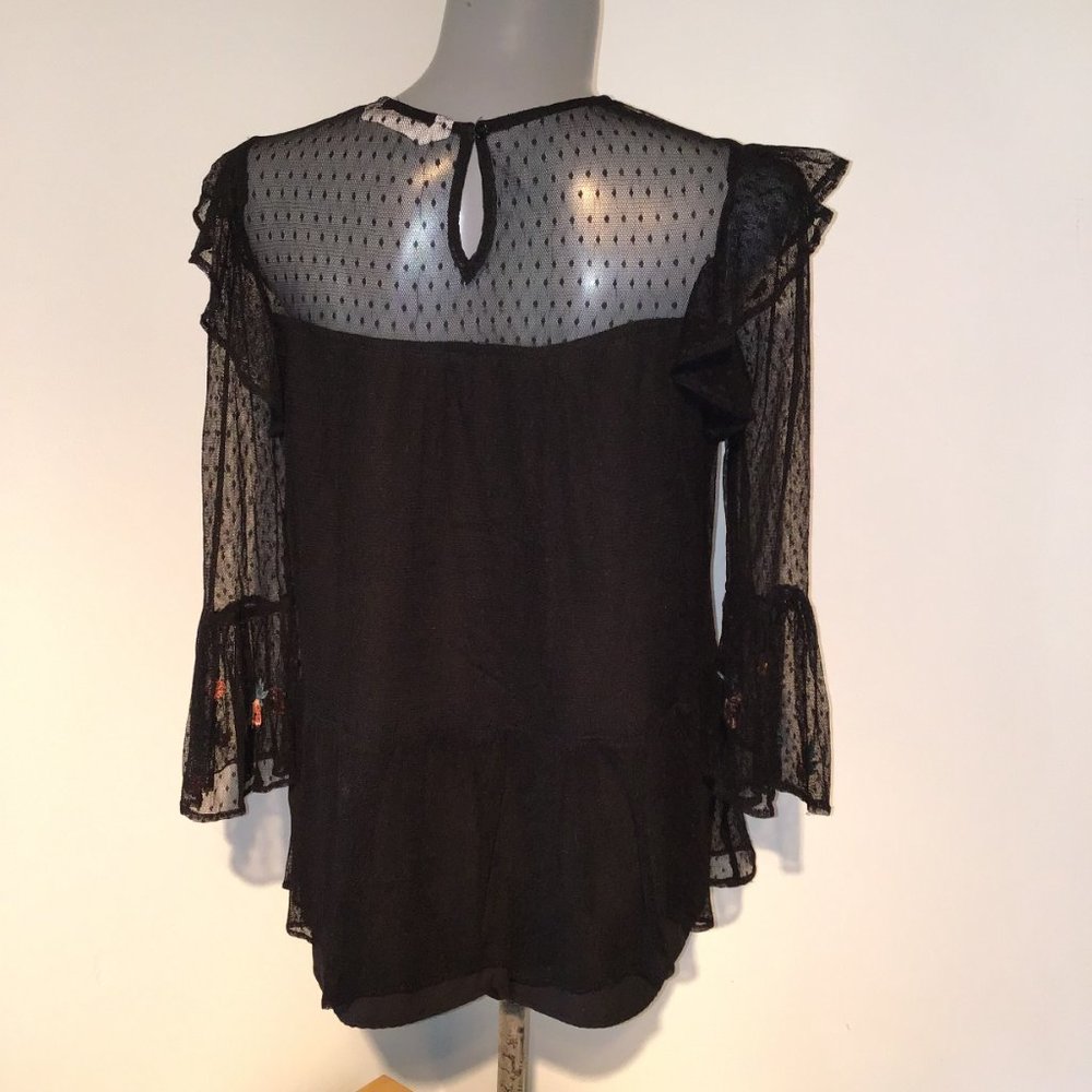 Zara Black Floral Embroidered Blouse - Picture 5 of 11